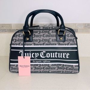 NEW Juicy Couture Black Beige Fashionista Bowler Satchel Bag Adjustable‎ Strap